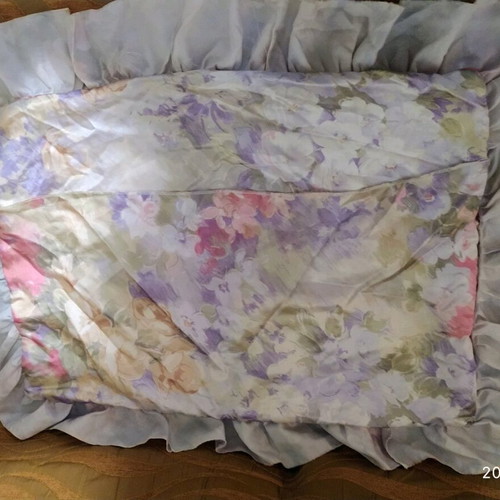 Satin floral quilt set with drapery and curtain panels