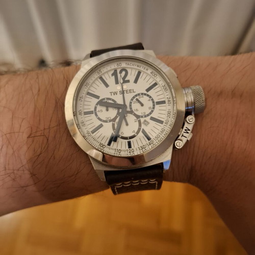 TW Steel CEO Canteen CE1007 wristwatch, white dial, leather strap