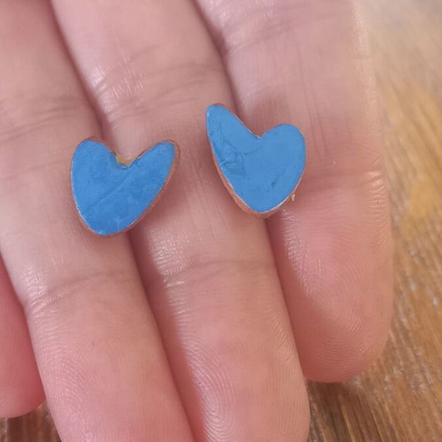 Handmade ceramic heart earrings with glass coating, new