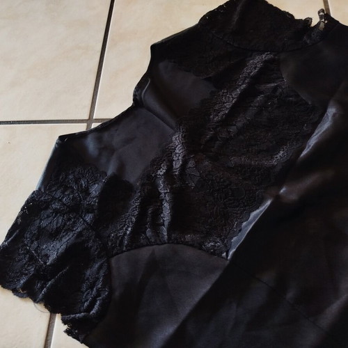 Women's satin blouse with lace details, like new, black