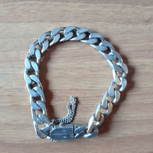 Sterling Silver 925 curb bracelet, 54g, box clasp with safety chain