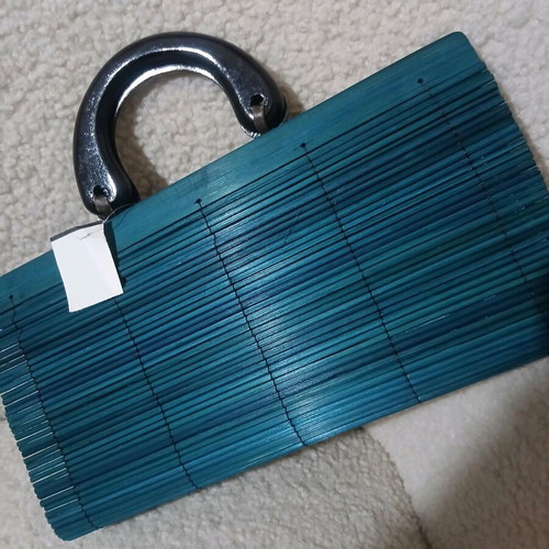 Wooden women's handbag petrol new with bone handles
