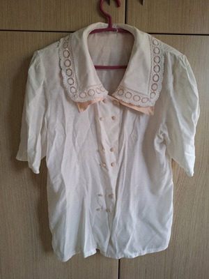 Vintage women's shirt used, size M, white with salmon details