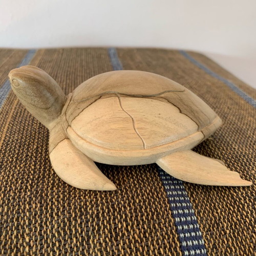 Decorative turtle handcarved from natural wood new