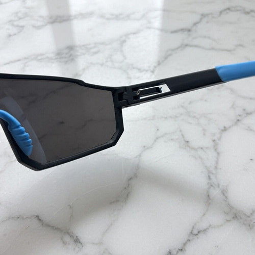 Sport Shield sunglasses like new, black-cyan blue mirror lenses