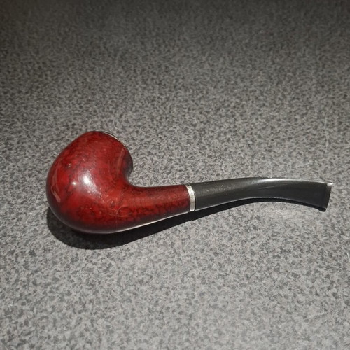 Bent Tobacco Pipe with Red Briar Finish and Metal Rim