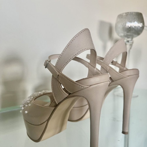 Handmade wedding sandals size 34/35 like new, beige with silk beads and pearls