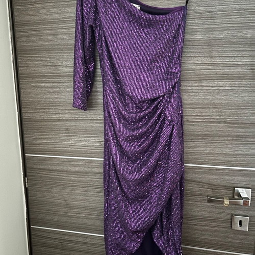 Midi dress Be You one shoulder used, purple with sequins, size S