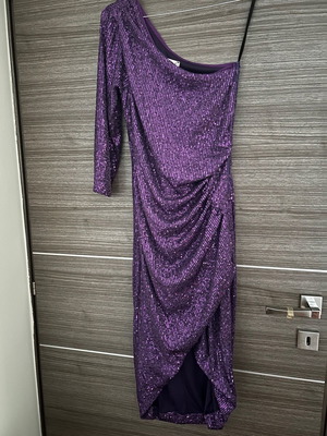 Midi dress Be You one shoulder used, purple with sequins, size S