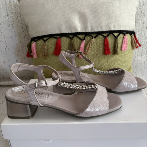 Hispanitas sandals new, grey silver leather, low heel 4cm