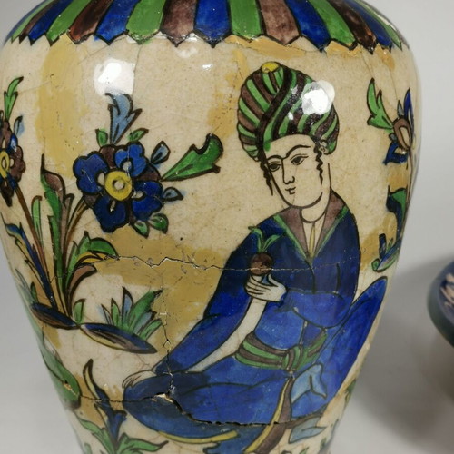 Persian ceramic vase Qajar 19th-20th century used, broken and repaired