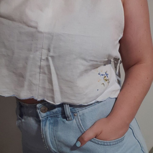 Handmade cotton crop top with side ties, adjustable size, new