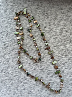 Statement Beaded Necklace new, green and brown shell-style beads