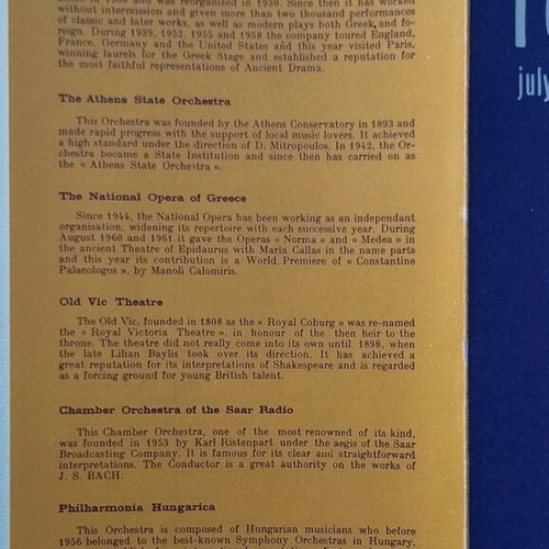 Brochure Athens Festival Programme 1962 used