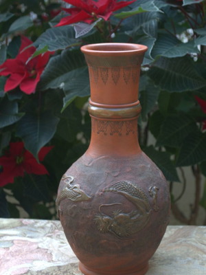 Tokoname Japanese Red Clay Vase used, 1920s