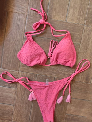 Bikini set new, terry fabric, adjustable triangle, brazil, fuchsia