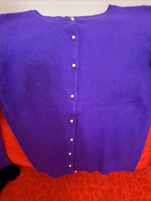 Benetton women's cardigan purple new with white buttons