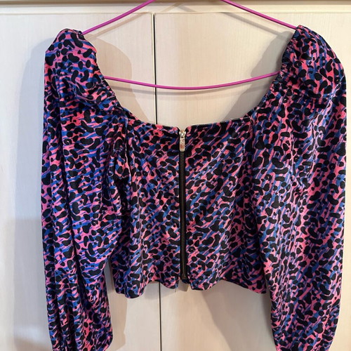 Velvet blouse Mallory The Label size L like new, blue and pink