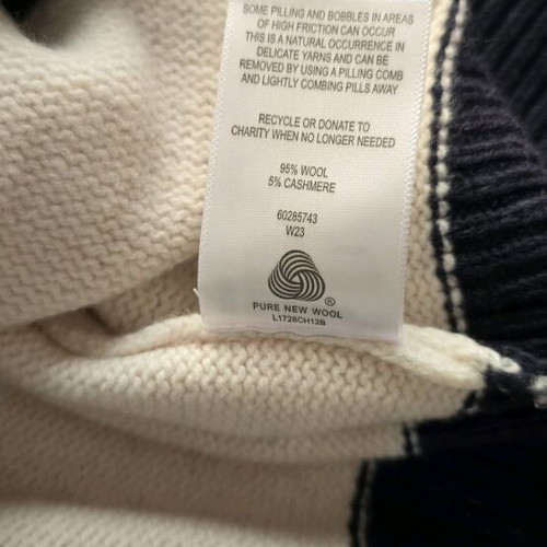 Wool cashmere pullover new, white and blue, size L-XL