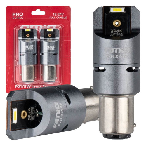 P21/5W BAY15s LED bulbs 12/24V 6000K with fan full CAN-BUS pro series AMiO, like new, 2 pcs
