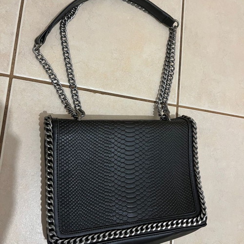Black shoulder bag used with silver chain and croco texture