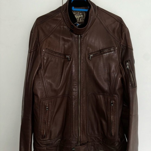 Vespa Piaggio leather jacket used, brown, size XL fits like L
