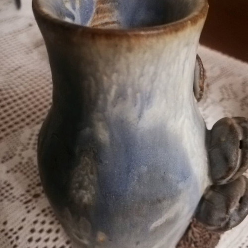 Handmade embossed ceramic vase inspired by Mediterranean sea