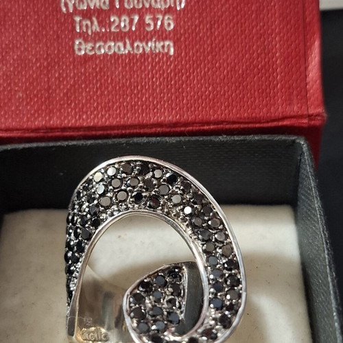 Oxette Silver Ring 9.25 with Black Zirconia New