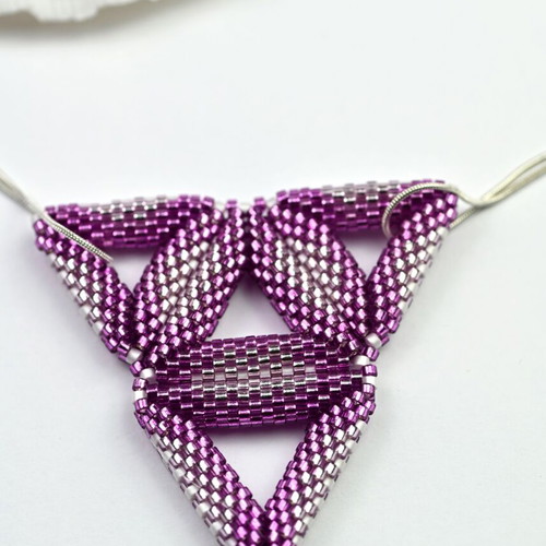 Necklace purple triangles custom made with high-quality glass beads