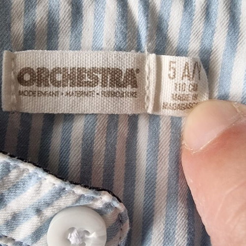 Orchestra boys' shirt size 110 cm like new, white with turquoise stripes