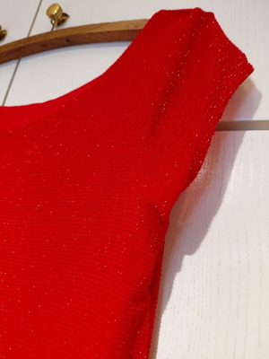 Red shiny dress new with smile neckline