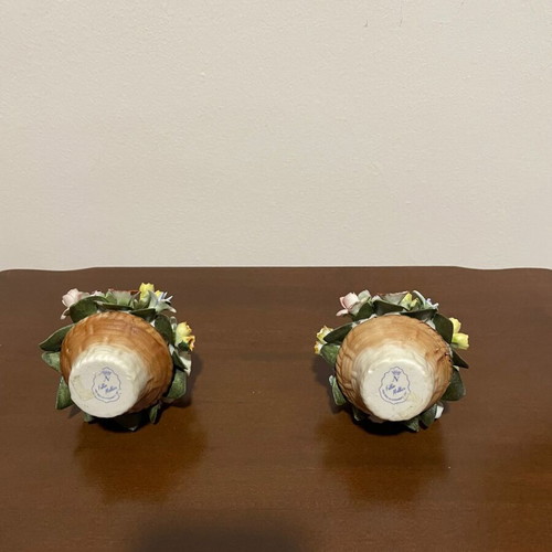 Vintage Fullin Mollica Capodimonte flower bouquets set of 2, new