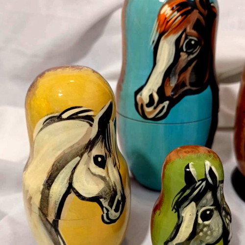 Russian Matryoshka Horses Set of 5 Hand Painted Nesting Dolls 17cm