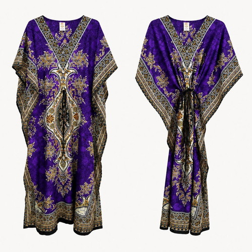 Boho Kaftan Dress new, 100% viscose, free size XL-4XL, purple paisley