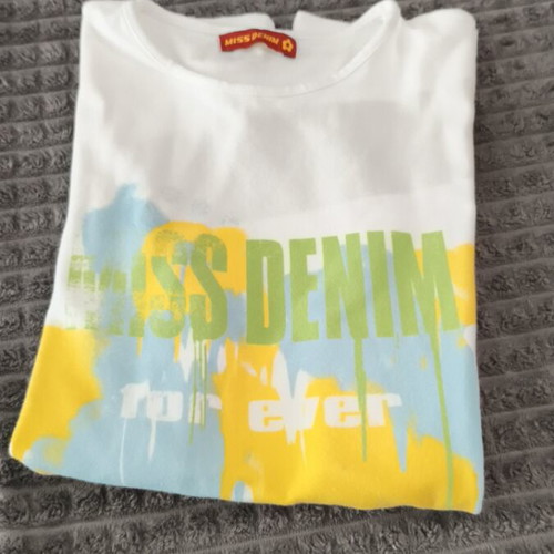 Miss Denim girls' t-shirt like new, size 134 cm, white multicolor