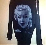  Μπλούζα με φωτογραφία της Marilyn Monroe, στρας στα μανίκια και σφηκοφωλιά στο τελείωμα, One Size