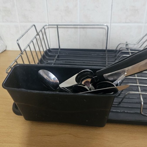 Dish Drainer with Cutlery Holder used, metal and plastic, 42x32 cm