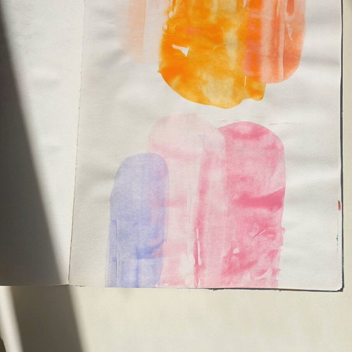 Abstract painting new, acrylic on paper, pastel tones