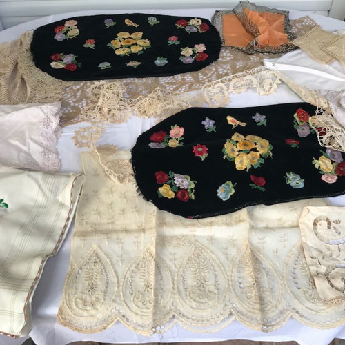 Set of various embroidered linens used with minor imperfections