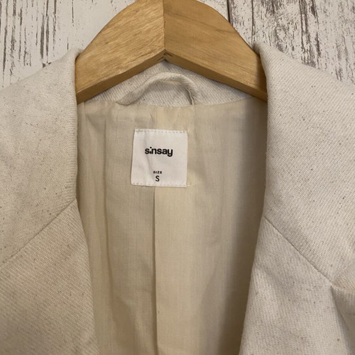 Sinsay Cropped Linen Blazer Beige, size S