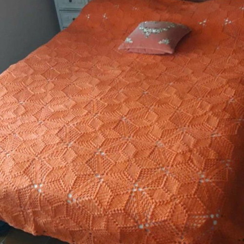 Handmade knitted vintage blanket from wool and polyester new