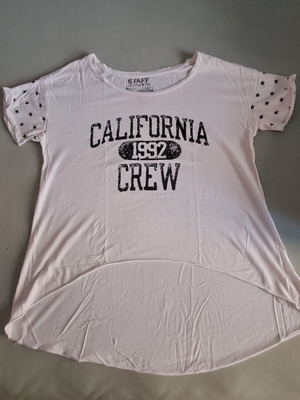 Staff women's white T-shirt size S, short front, longer back