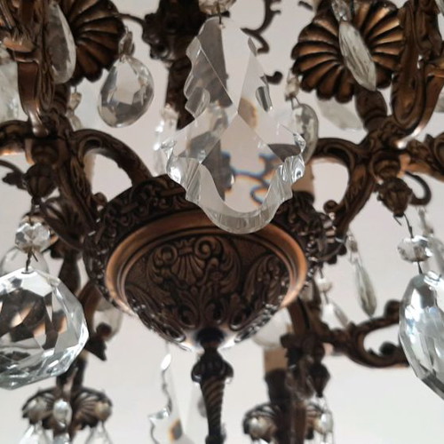 Bronze chandelier used with multiple crystals, vintage 70's from USA