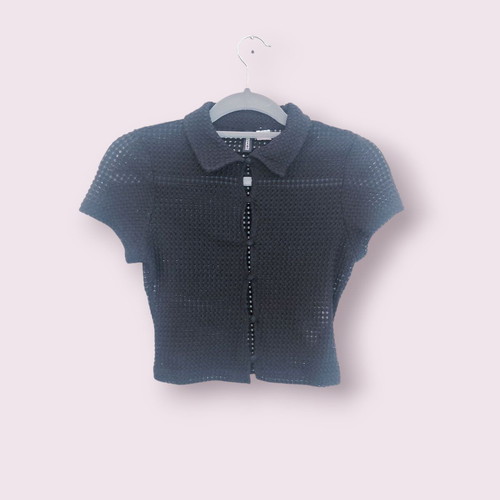 Black Crochet Sheer Button Up Top H&M Divided like new, size XS