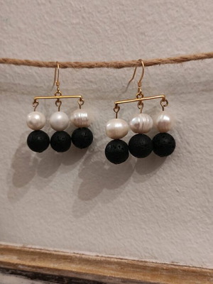 Dangling earrings with lava stones and freshwater pearls new