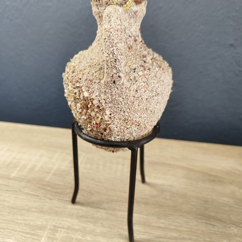 Handmade ceramic amphora decorative vase on metal base used