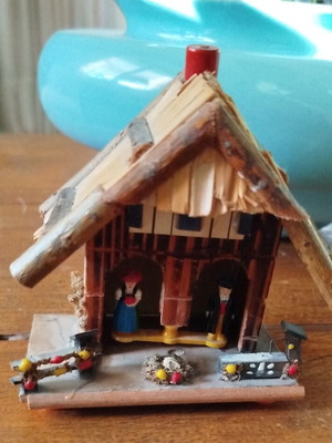 German Weather House used, vintage wooden folk art