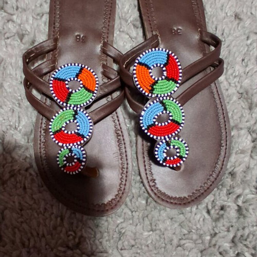 Sandals with beads new, brown multicolor, size 38