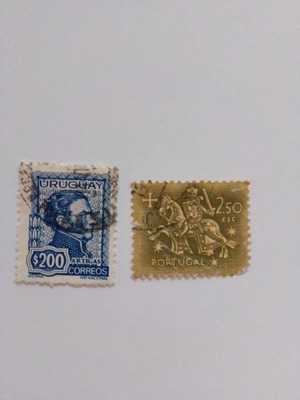 Stamps used from Uruguay and Portugal, old