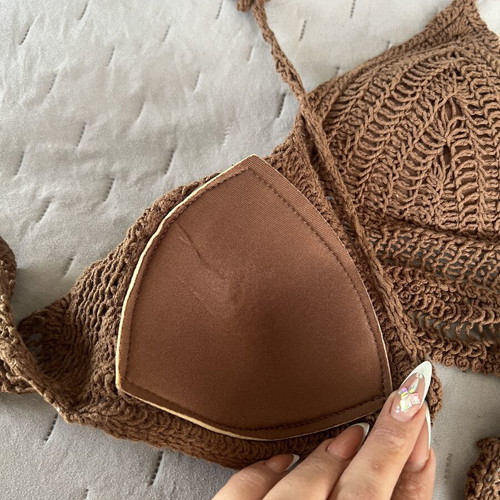 Knitted bikini top new, size medium, brown